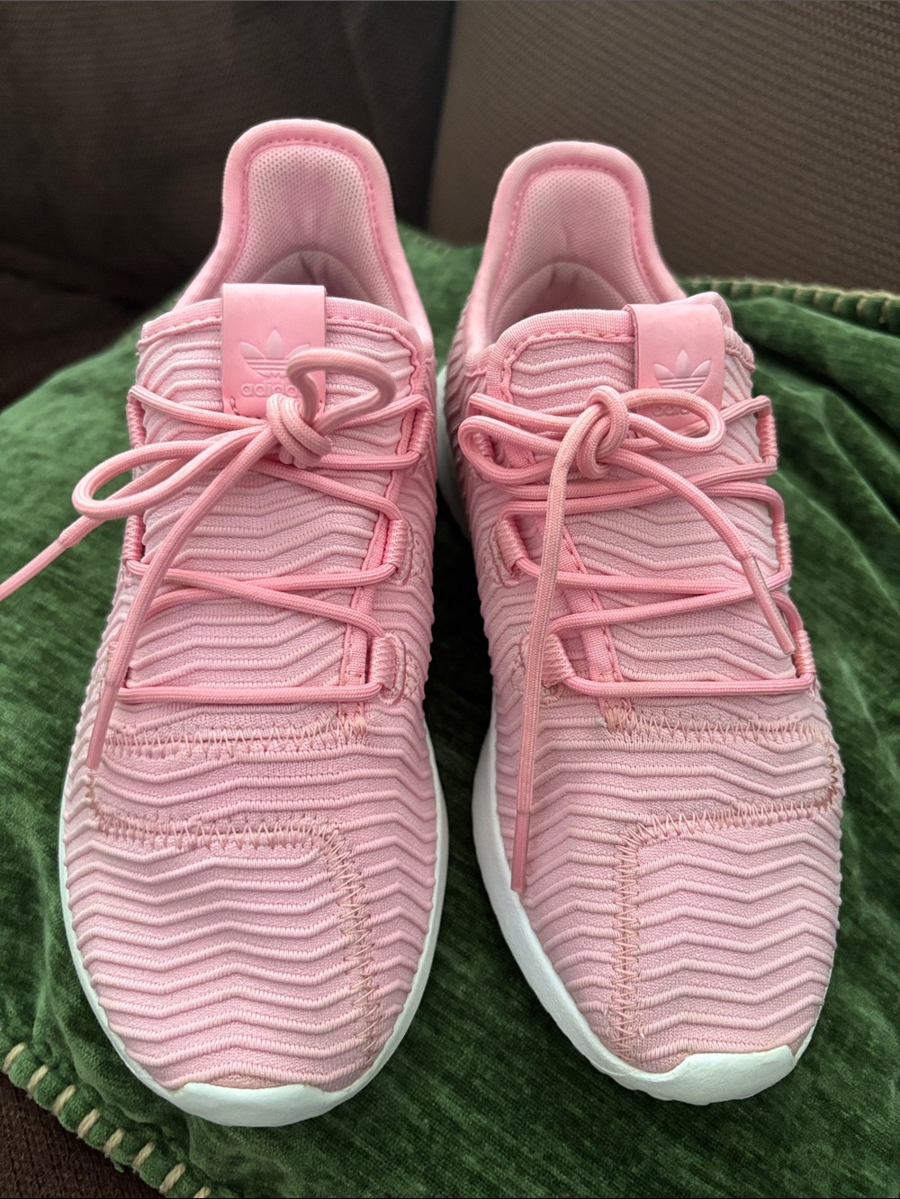 adidas girls Pink Knit Lace-Up Sneakers